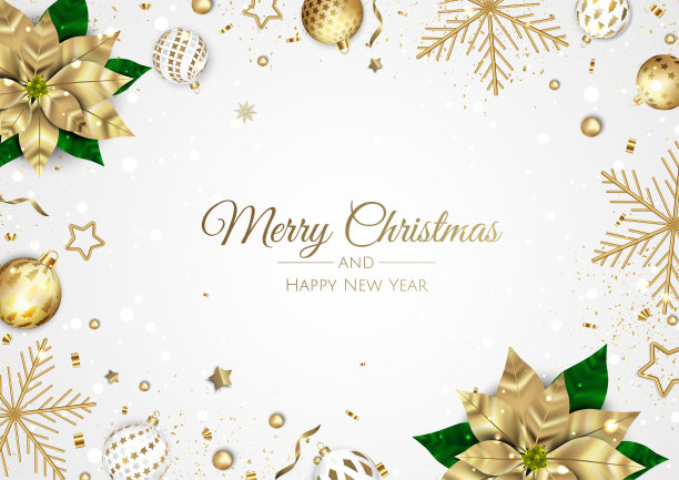 圣诞快乐，恭贺新禧。圣诞节背景雪花和球的设计。图片下载