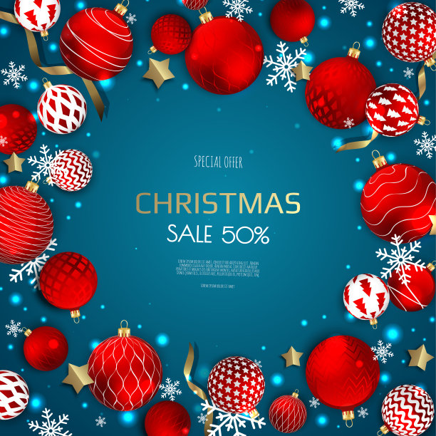 圣诞快乐，恭贺新禧。圣诞节背景与现实的红色球。悬浮下落设计组成。图片下载