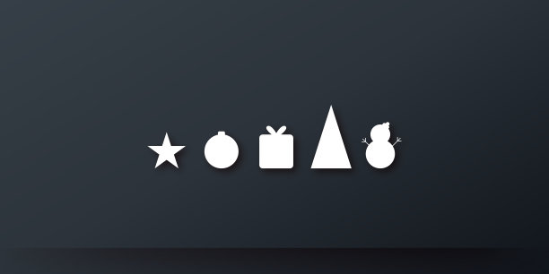 圣诞节问候介绍横幅背景与星树礼物图标和黑色背景上的星星图片下载