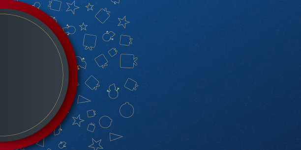 深蓝色的圣诞节介绍背景旗帜与星，礼物，雪人，和树图标。美丽的圣诞节球横幅与文本空间图片下载