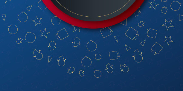 深蓝色的圣诞节介绍背景旗帜与星，礼物，雪人，和树图标。美丽的圣诞节球横幅与文本空间图片下载