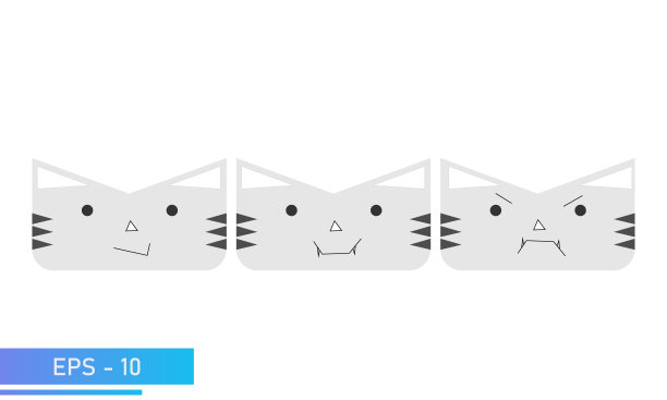 简单的猫或老虎的表情，微笑，吸血鬼，愤怒。图标。孤立在白色背景上。平面向量插图。图片下载