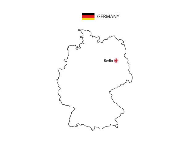 手画细黑线矢量德国地图与首都柏林的白色背景。图片下载