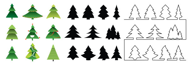 收集的圣诞树矢量图标在现代卡通风格图片下载