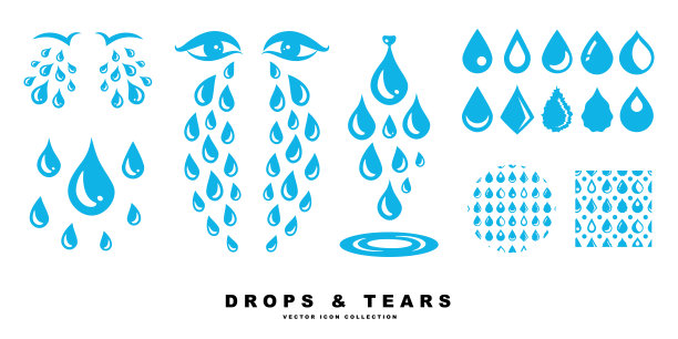 蓝色哭卡通的眼泪图标或汗水从眼睛滴下图片下载