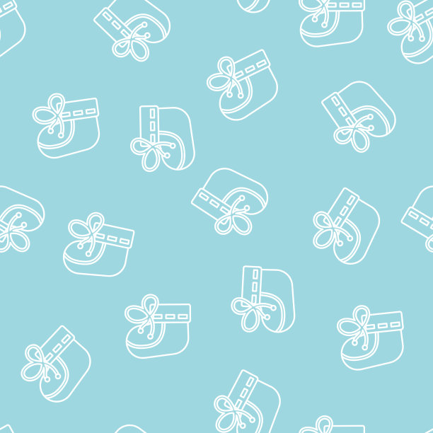 无缝模式男婴。小婴儿袜子，白色的轮廓在蓝色。图片下载