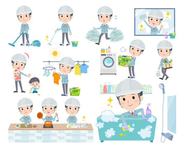 与清洁和洗衣等内务工作有关的一组现场工头图片下载