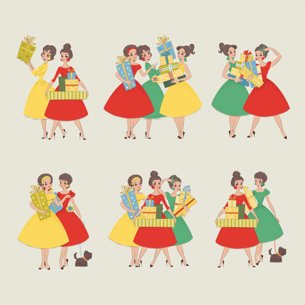 一套女孩与礼品盒图片下载