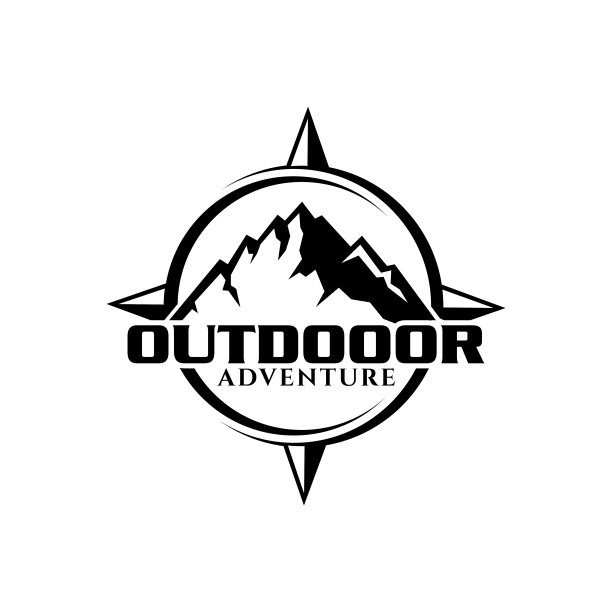 山中结合指南针，与户外活动相关的标志设计图片下载