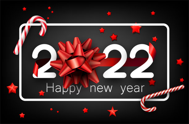 2022标志与弓在方框与五彩纸屑。图片下载