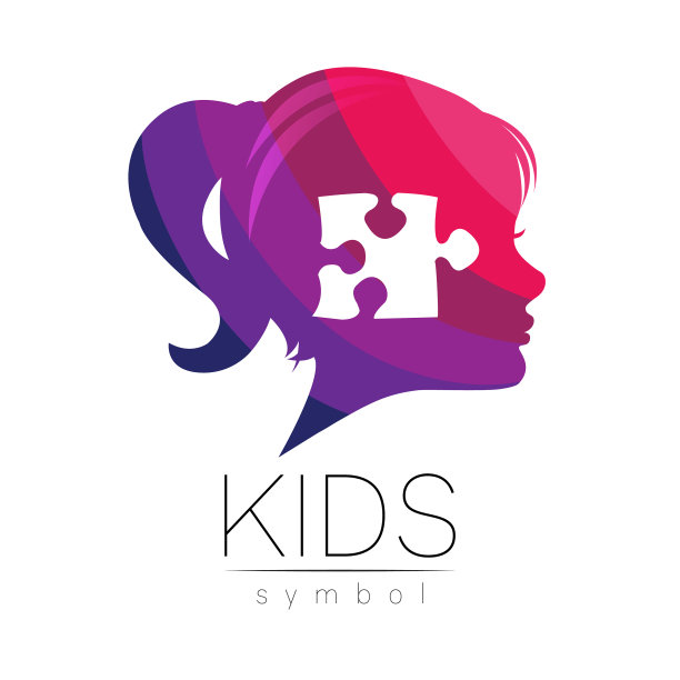 现代标志女孩的头部与拼图图片下载