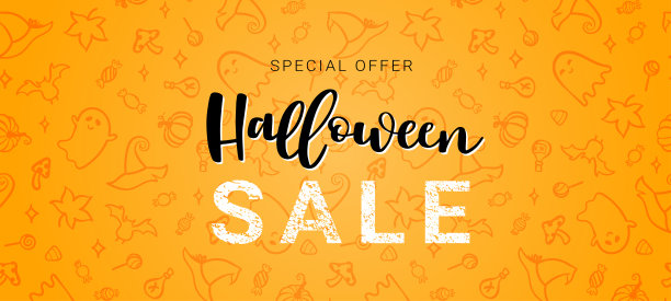 手绘万圣节销售设计，有趣的装饰背景，伟大的横幅，凭证，墙纸，促销-矢量设计图片下载
