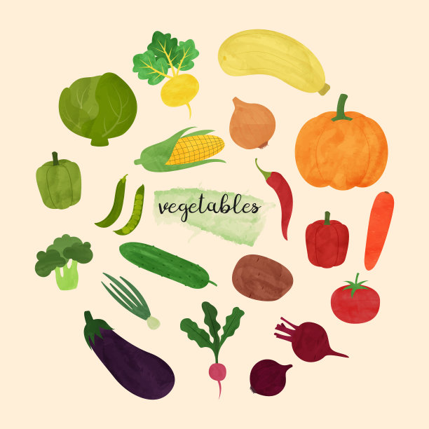 一套蔬菜在水彩画风格图片下载