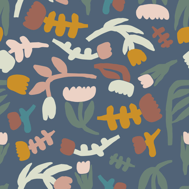 简约而现代的斯堪的纳维亚风格花朵插图图案无缝重复图案数字艺术品时尚织物家居装饰纺织品图片下载