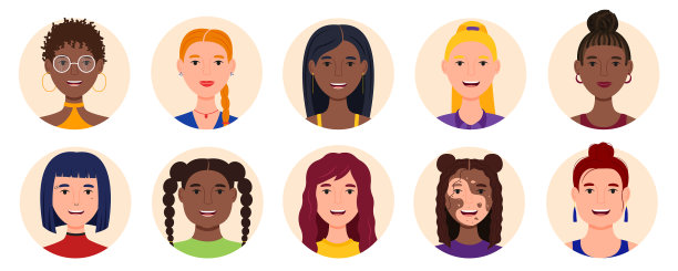 一套微笑的妇女阿凡达妇女的各种各样图片下载