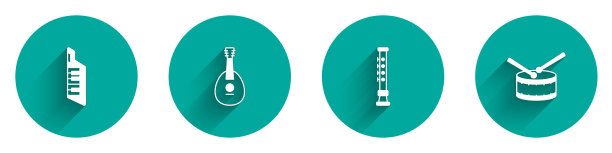 设置键盘、曼陀林、长笛和鼓与鼓图片下载