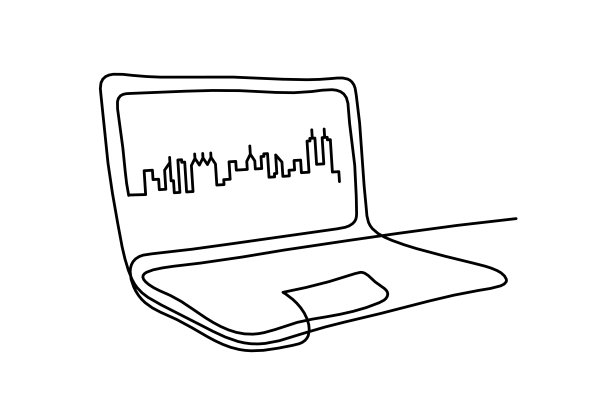抽象笔记本电脑作为线绘制在白色背景。向量图片下载