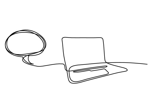 抽象笔记本电脑作为线绘制在白色背景。向量图片下载