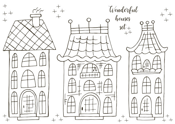 一套小房子在手绘风格上色图片下载