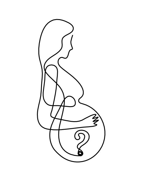 母亲剪影身体与问号作为线画图片上的白色图片下载