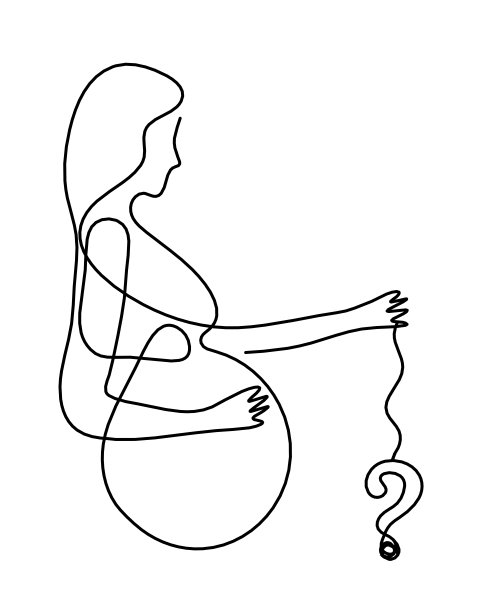 母亲剪影身体与问号作为线画图片上的白色图片下载