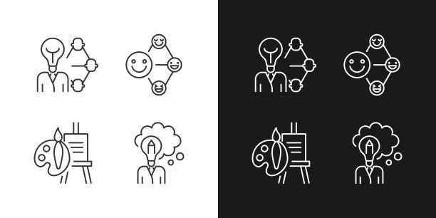 深色和浅色模式的创意专业人才线性图标集图片下载