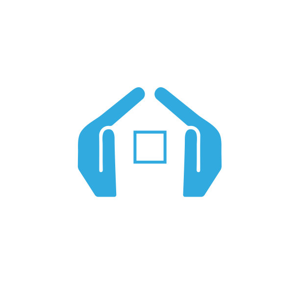 抽象house hands标志设计模板。房地产标志。万能保护家居护理图标。保险，房屋护理，服务标志模板。图片下载