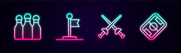 设线、保龄球瓶、旗子、击剑和足球图片下载