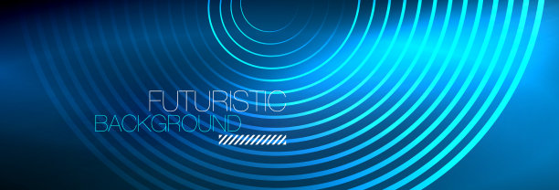 暗抽象背景与发光的霓虹灯圈图片下载