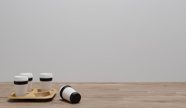 3D渲染复制空间纸咖啡杯在白色的背景图片下载
