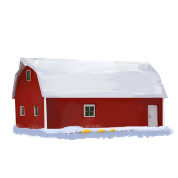 手绘元素冬季房屋红色屋顶温暖冬天雪天png元素免扣素材图片