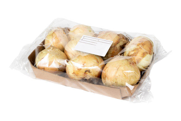 有机干洋葱，硬纸板包装，白色背景图片下载