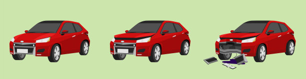 这辆红色轿车的状态从正常轿车到轻微损坏的轿车。图片下载