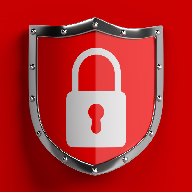 白色的锁符号和红色的盾牌图标。图片下载