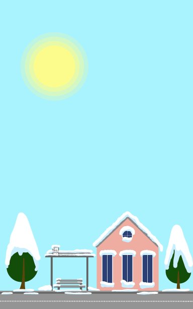 小镇明信片冬季风景巴士站和住宅垂直模板贺卡圣诞快乐图片下载