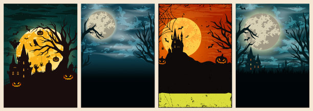 快乐的万圣节彩色复古海报图片下载