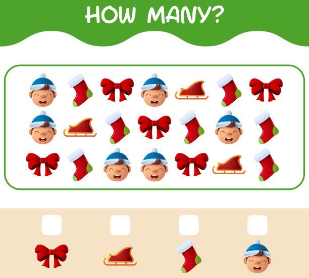 多少卡通圣诞节。计算游戏。学龄前儿童和幼儿的教育游戏图片下载