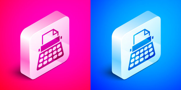 等距复古打字机和纸张图标图片下载