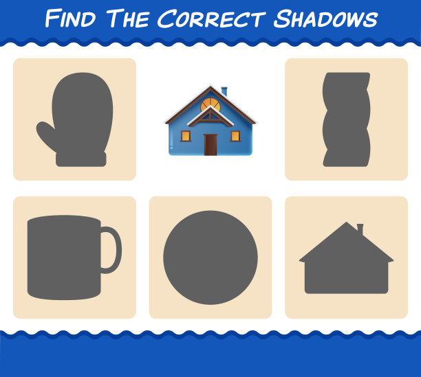 找到房子的正确阴影。搜索与匹配游戏。学龄前儿童和幼儿的教育游戏图片下载