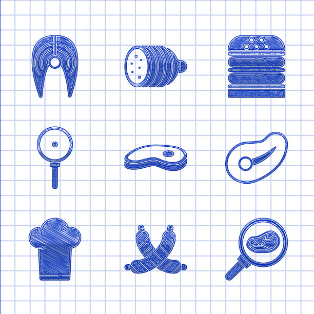 把牛排、肉和香肠放在煎锅里图片下载