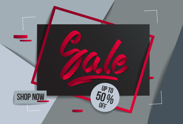 销售传单模板与字母，海报，卡片，横幅，广告设计，适度的色彩矢量现代风格卡通剪纸3d插图。图片下载