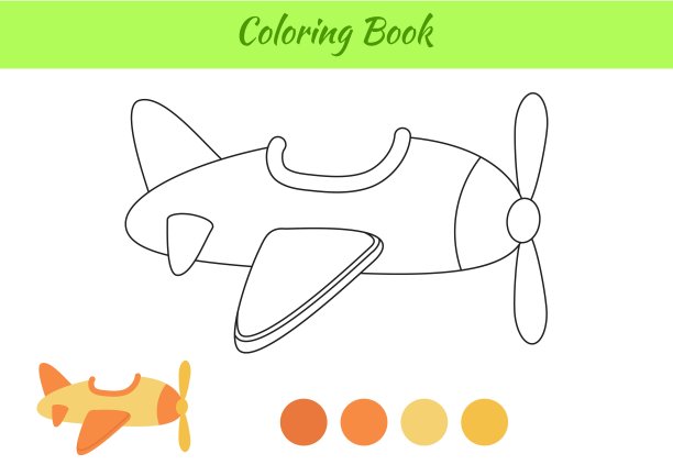 儿童涂色书飞机。教育活动页学龄前儿童和蹒跚学步的交通。可打印工作表。卡通彩色矢量插图。图片下载