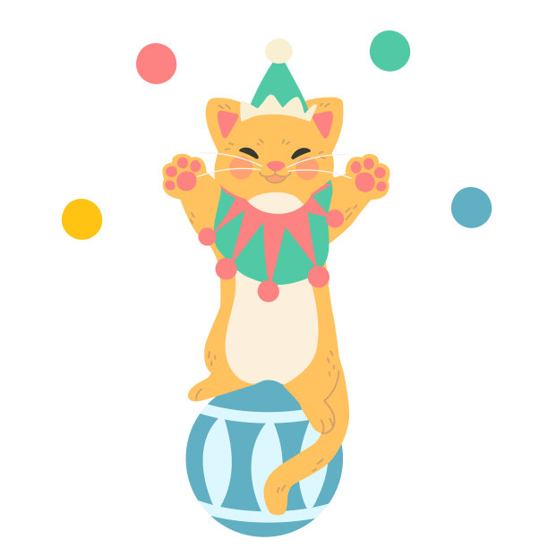 简单的平色马戏团猫站在球上图片下载