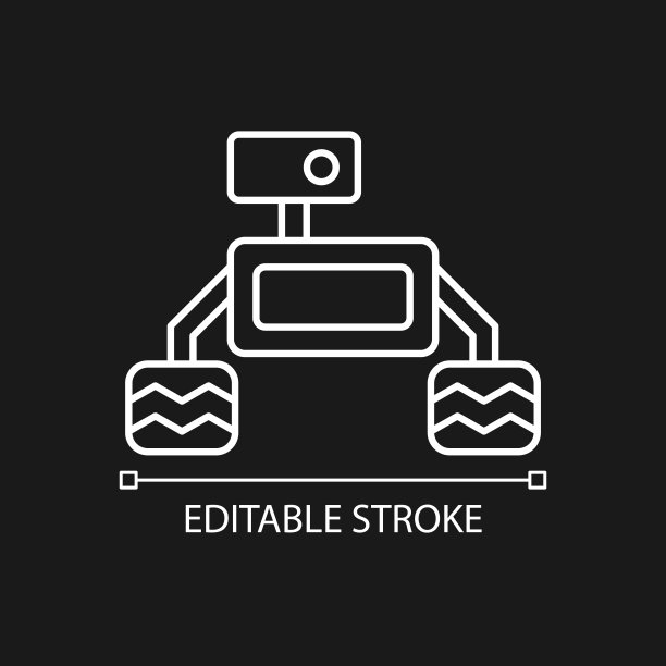 太空探索机器人白色线性图标为黑色主题图片下载