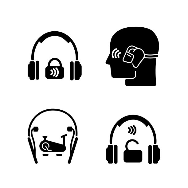 无线耳机黑色字形图标设置在空白图片下载
