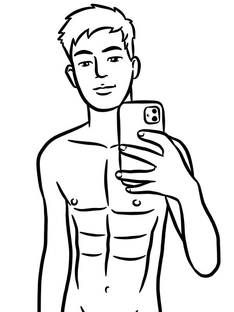 可爱男人卡通涂色黑白图图片下载