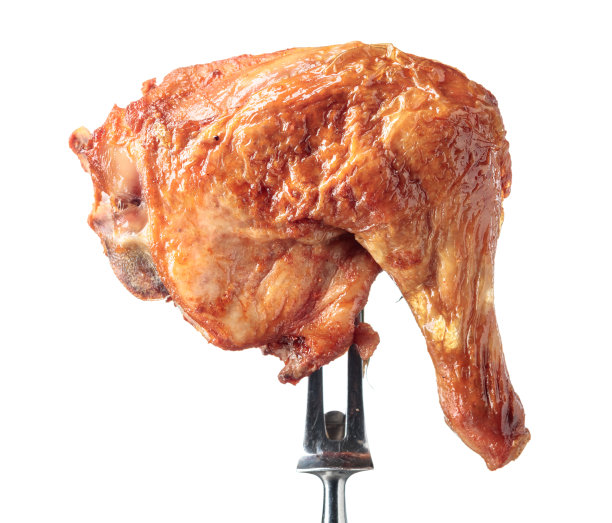 叉子上的烤鸡腿。图片下载