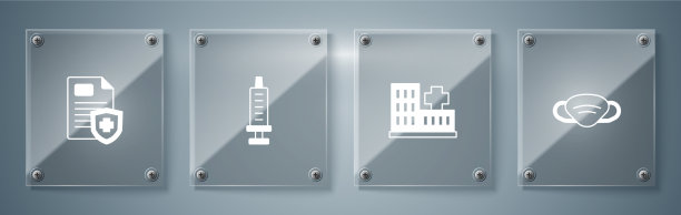 设置医用防护口罩的医院大楼图片下载