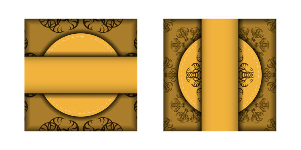 黄色贺卡与曼荼罗棕色装饰为您的祝贺。图片下载