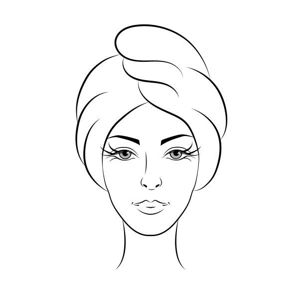 年轻漂亮的女人头上戴着毛巾。线性极简主义的肖像。草图。矢量插图孤立的白色背景。Spa美容的概念。图片下载